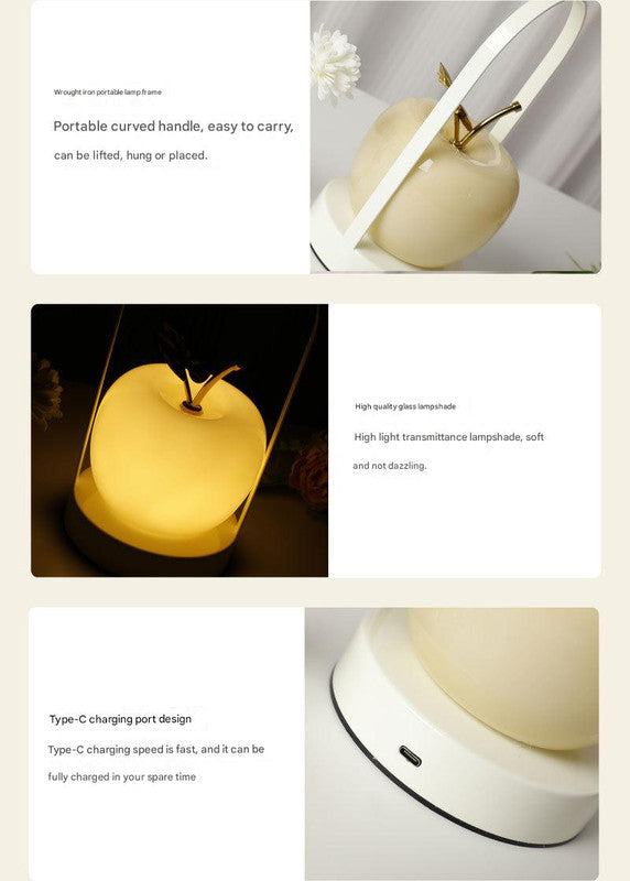 Yellow Decorative Apple Table Lamp - USB-C,  3 Light Modes, Metal Handle 4