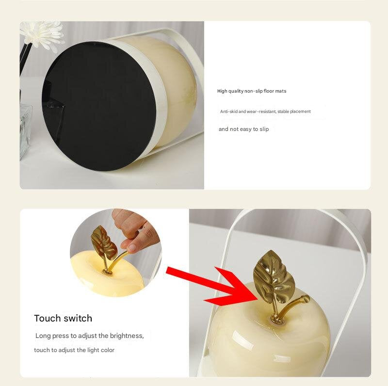 Yellow Decorative Apple Table Lamp - USB-C,  3 Light Modes, Metal Handle 5