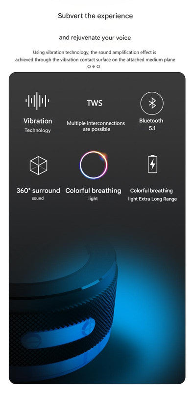 Blue Bone Conduction Vibration Bluetooth Speaker - TWS Stereo, LED, Surface Sound 4