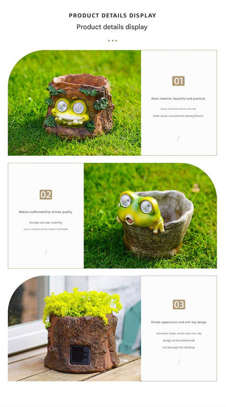 Frog Solar Light Planter - Resin Succulent Pot with Glowing Eyes (stone basin frog) 4