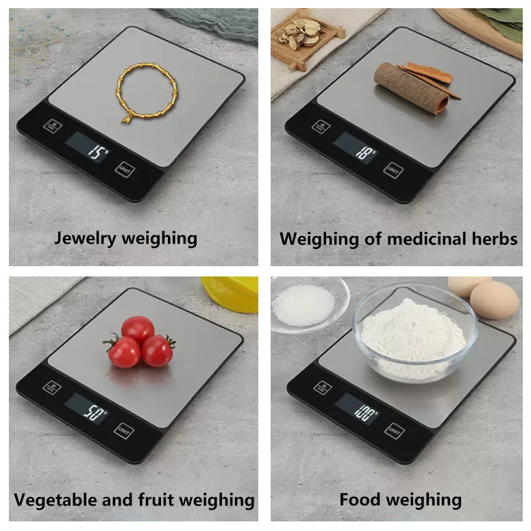 White Digital Kitchen Scale - Stainless Steel Food Scale for Baking & Cooking (10kg/1g)