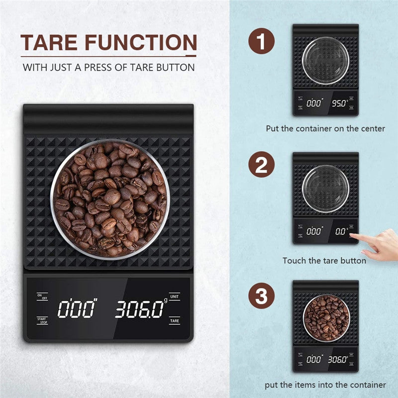 Digital Coffee Scale with Timer - 0.1g Precision, USB Rechargeable, Pour Over & Espresso 3