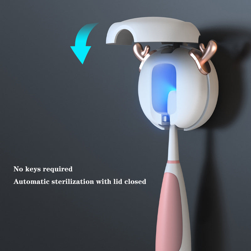 Cute UV Toothbrush Sanitizer Holder - Wall Mounted, Portable for Travel (Black ears bear) 3