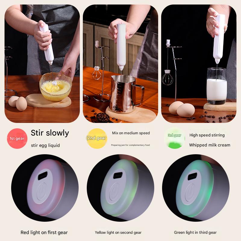Green USB Rechargeable Milk Frother - 3-Speed Handheld Electric Whisk with Stand 3