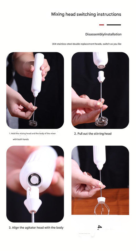 White USB Rechargeable Milk Frother - 3-Speed Handheld Electric Whisk with Stand 4