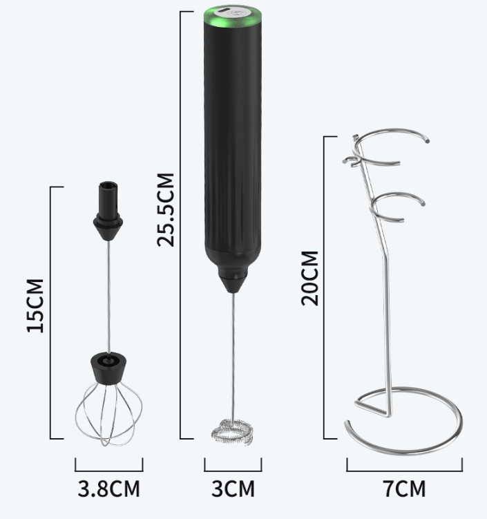 White USB Rechargeable Milk Frother - 3-Speed Handheld Electric Whisk with Stand 6