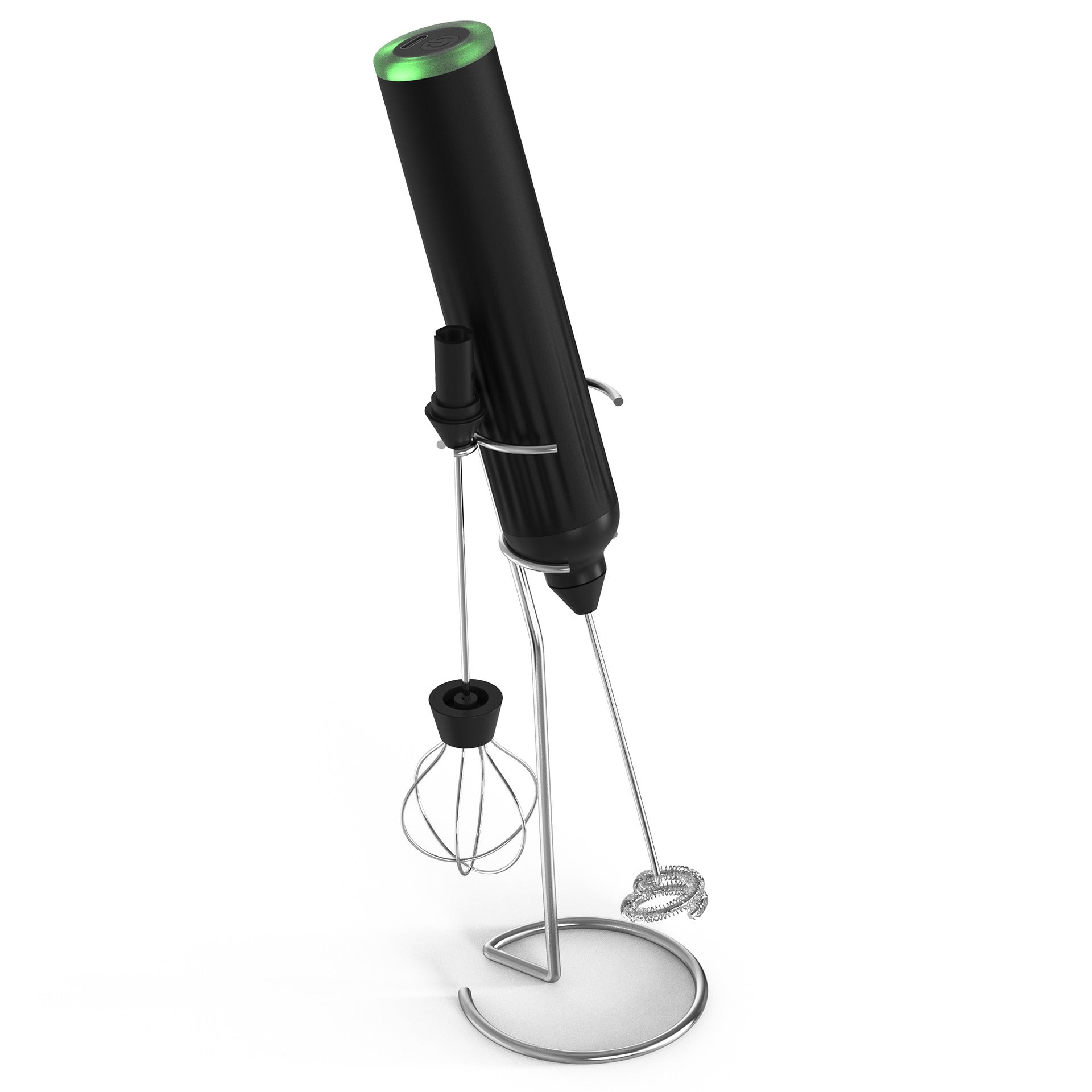 Black USB Rechargeable Milk Frother - 3-Speed Handheld Electric Whisk with Stand