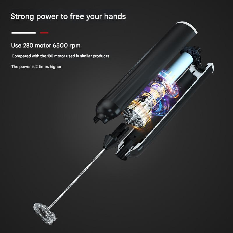 Black USB Rechargeable Milk Frother - 3-Speed Handheld Electric Whisk with Stand 5