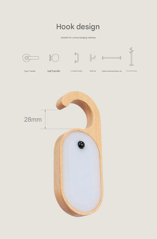 Wooden Motion Sensor LED Night Light - Doorknob Hanger & Writable Message Board 3