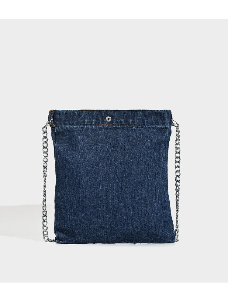 Embroidered Floral Denim Crossbody Bag - Butterfly & Wildflower Design, Chain Strap 6