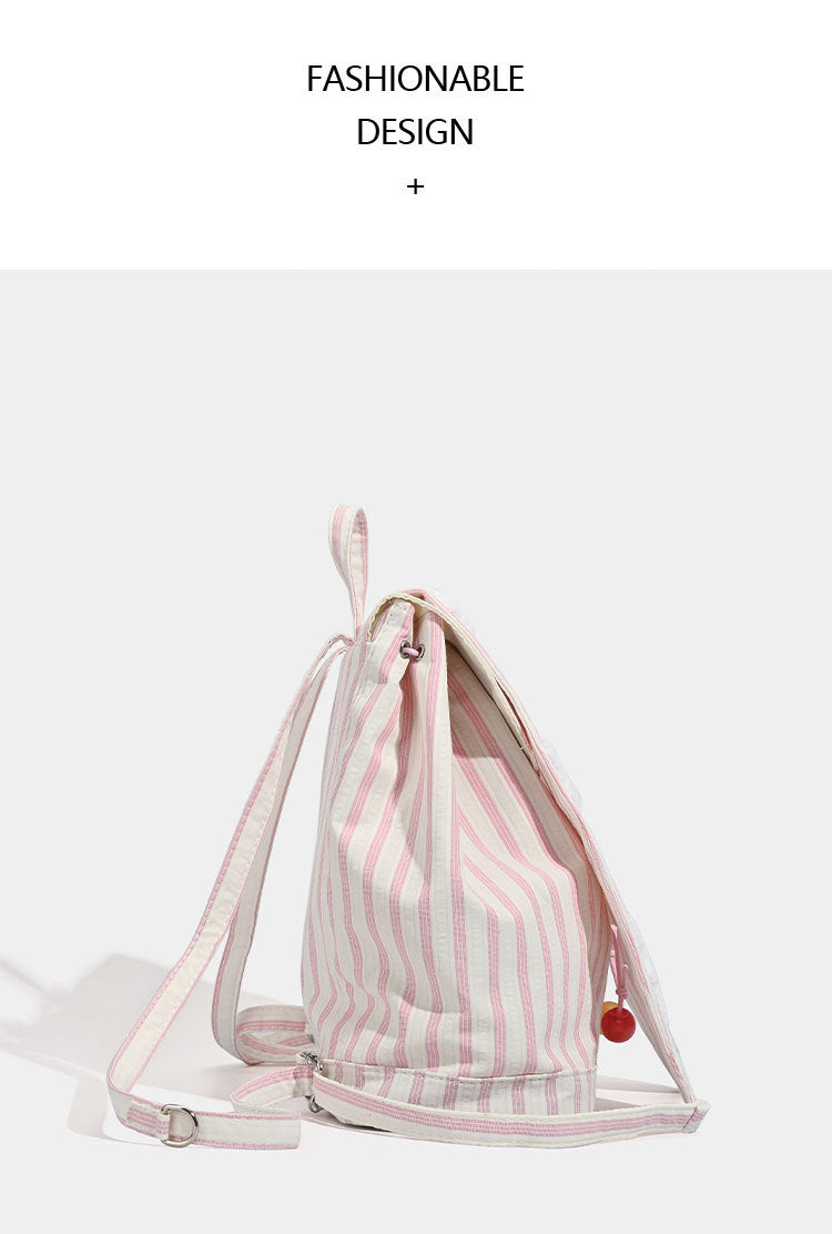 Cute Pink Stripe Bunny Ear Backpack - Star Applique, Kawaii Student Bag 4