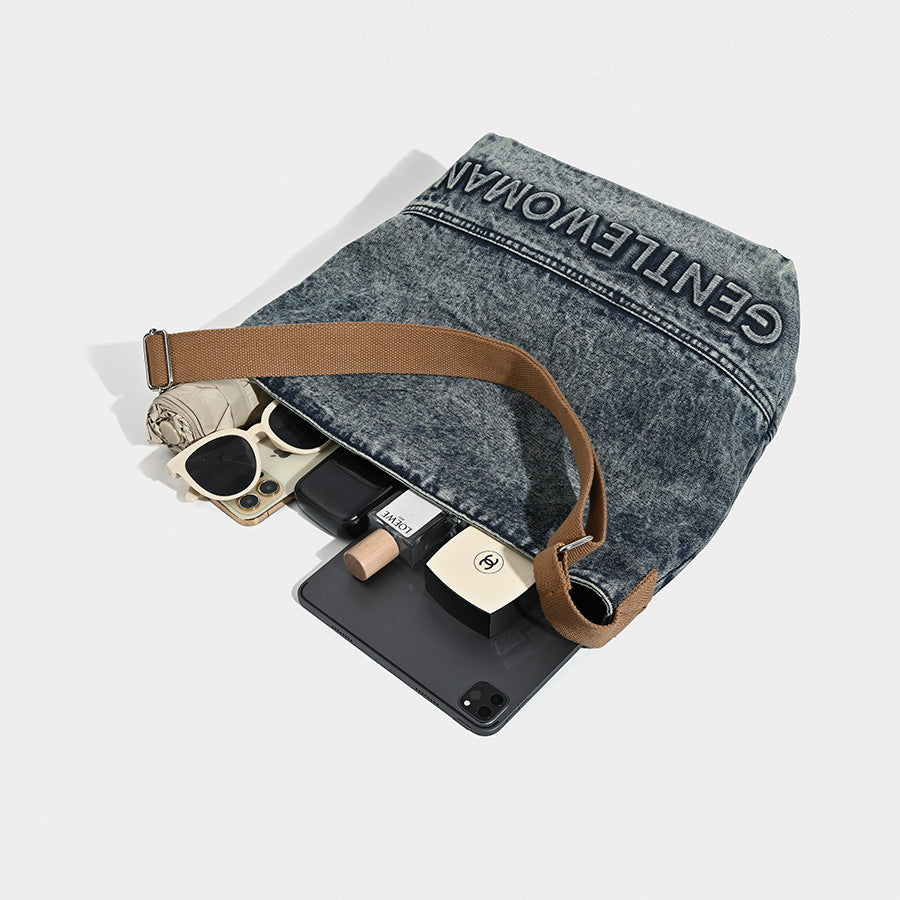Washed Denim Tote Bag - Large Capacity Shoulder & Crossbody 3