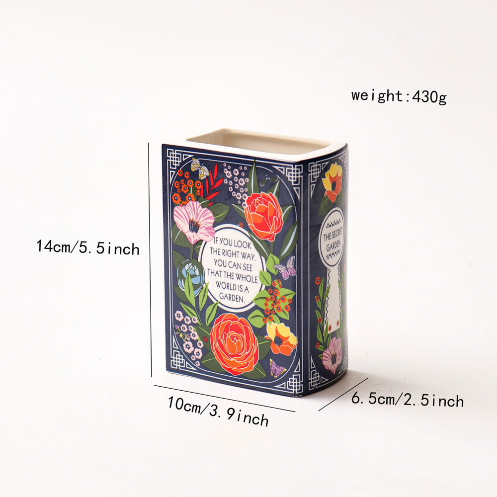 Literary Book Vase - Creative Ceramic Planter & Desk Organizer(Type B - 14x10x6.5cm)