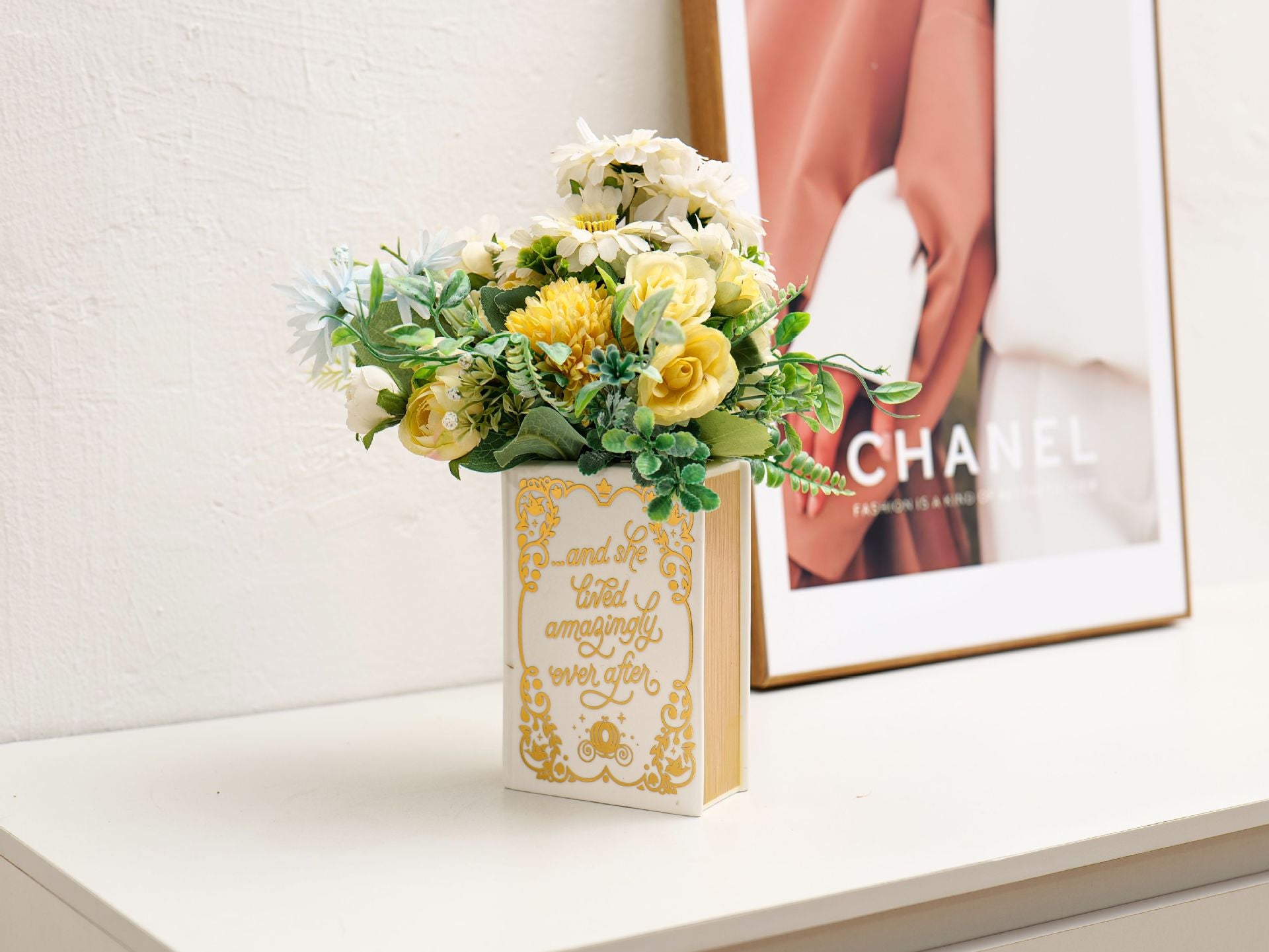 Literary Book Vase - Creative Ceramic Planter & Desk Organizer(Golden Book) 4