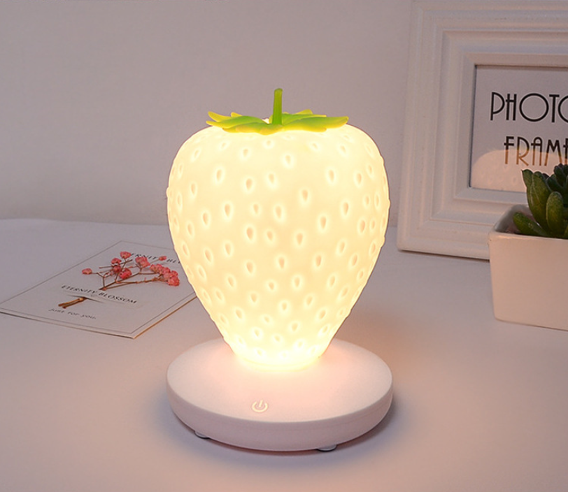 White Cute Silicone Strawberry Night Light - USB Rechargeable, Touch Control 3