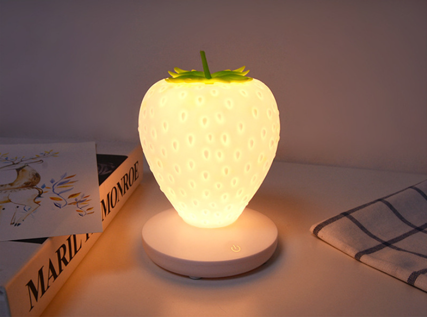 White Cute Silicone Strawberry Night Light - USB Rechargeable, Touch Control 4