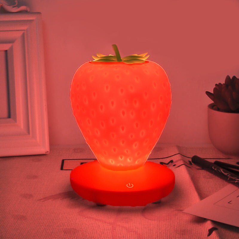 Red Cute Silicone Strawberry Night Light - USB Rechargeable, Touch Control 3