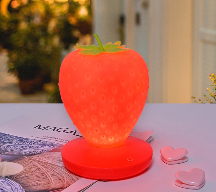 Red Cute Silicone Strawberry Night Light - USB Rechargeable, Touch Control 4