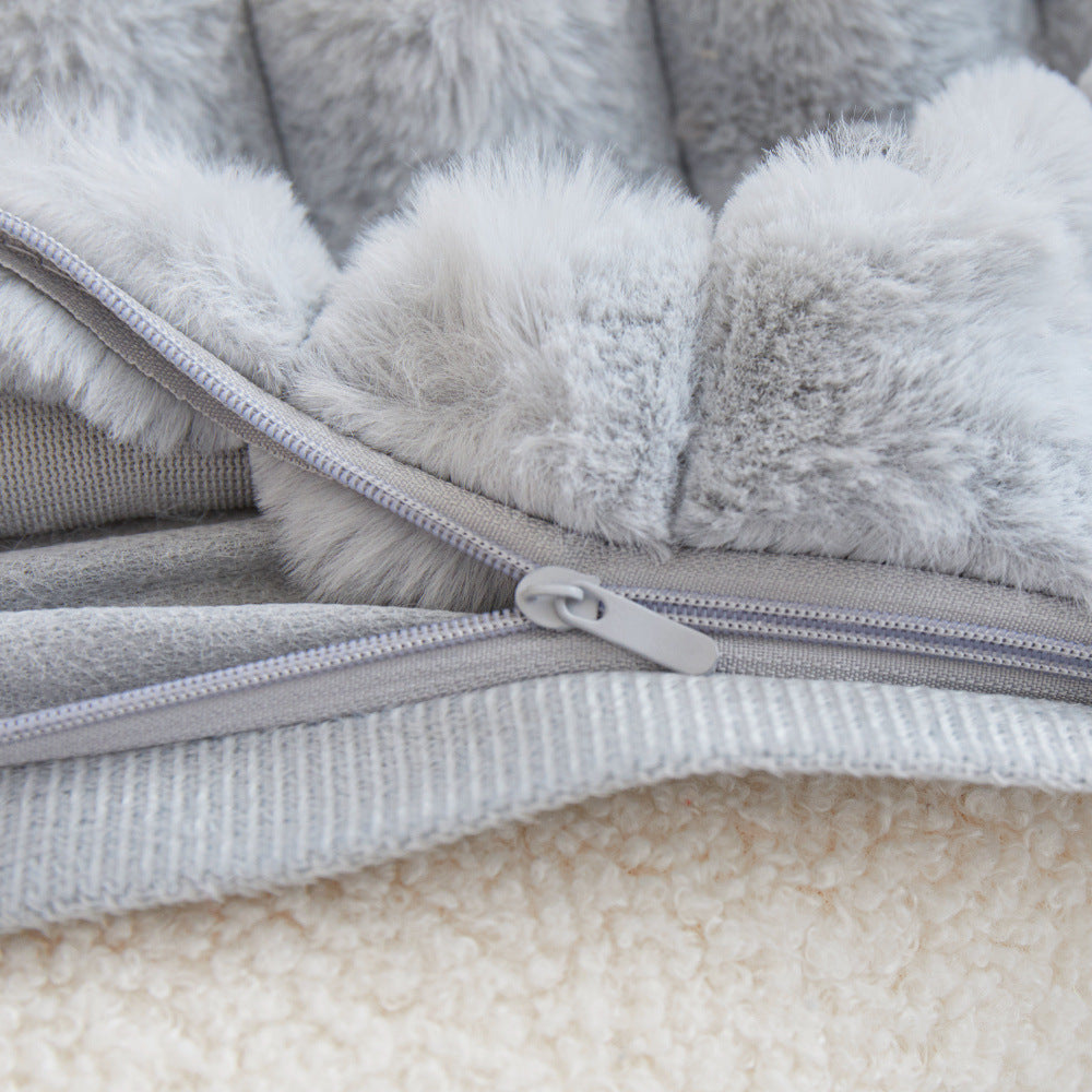 A pair of Khaki Plush Faux Rabbit Fur Throw Pillow Cover - Textured Wheat Ear Design (45x45cm) 4