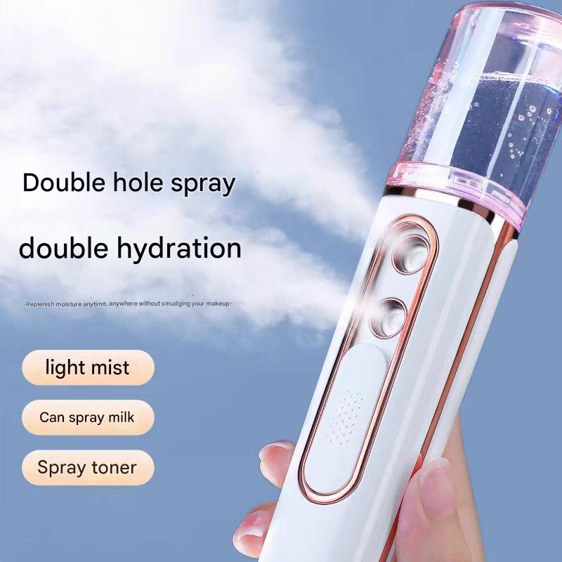White Dual Nozzle Nano Facial Mister - USB Rechargeable Hydrating Spray 3
