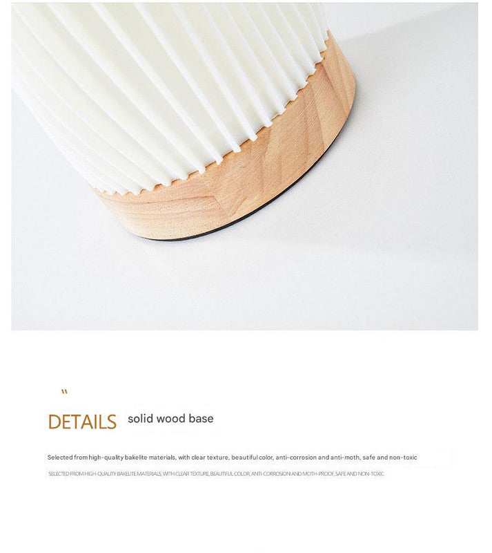 Unique Pleated Design Table Lamp - 3D Printed Washable Shade, Wooden Base, Adjustable LED (Four-star rotation) 3