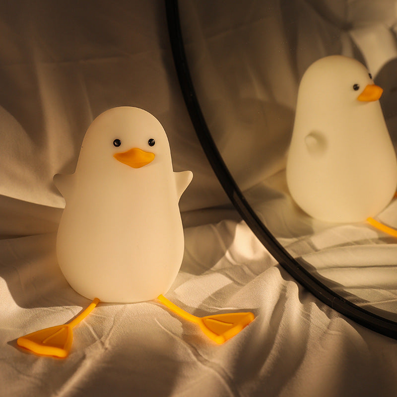 Cute Gull Silicone Night Light - Tap Control, USB Rechargeable, Kids Bedroom (Warm light three-speed yellow mouth)