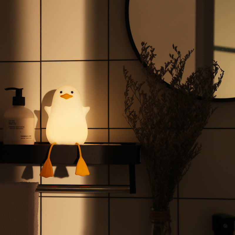 Cute Gull Silicone Night Light - Tap Control, USB Rechargeable, Kids Bedroom (Warm light three-speed yellow mouth) 3