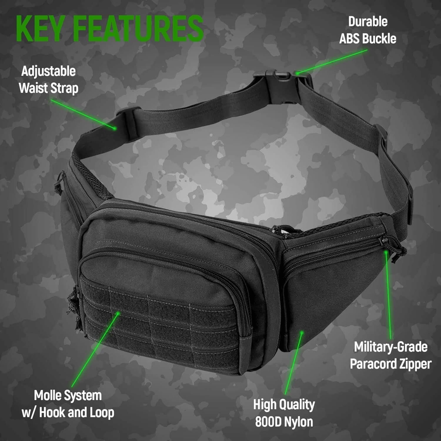 Khaki Rugged Tactical Waist Pack - MOLLE Outdoor Fanny Bag for Hiking Cycling & Travel 3