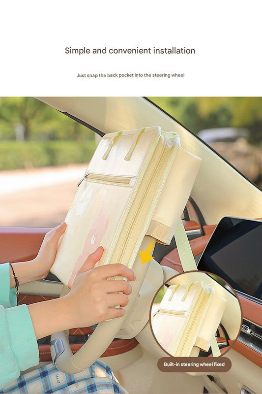 Black Foldable Car Back Seat Organizer Tray - PU Leather Travel Desk with Tablet Holder 8
