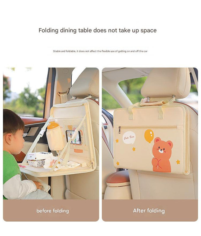 Yellow Foldable Car Back Seat Organizer Tray - PU Leather Travel Desk with Tablet Holder 6