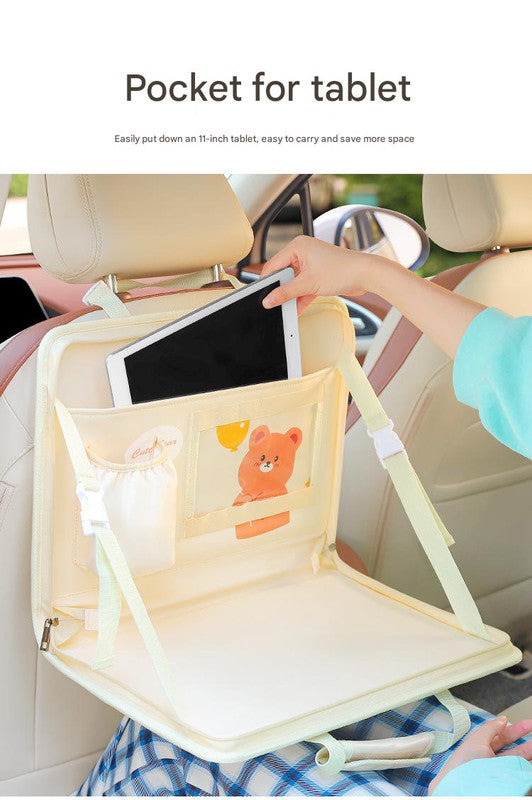 Pink Foldable Car Back Seat Organizer Tray - PU Leather Travel Desk with Tablet Holder 4