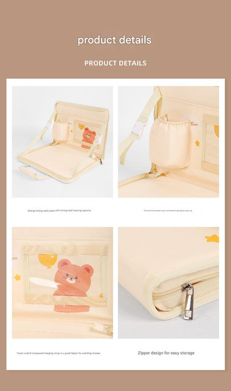Pink Foldable Car Back Seat Organizer Tray - PU Leather Travel Desk with Tablet Holder 8