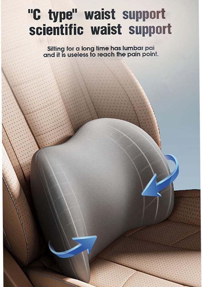 Black Ergonomic Memory Foam Car Headrest & Lumbar Support Cushion Set - Driving Comfort Neck & Back Pillow 5