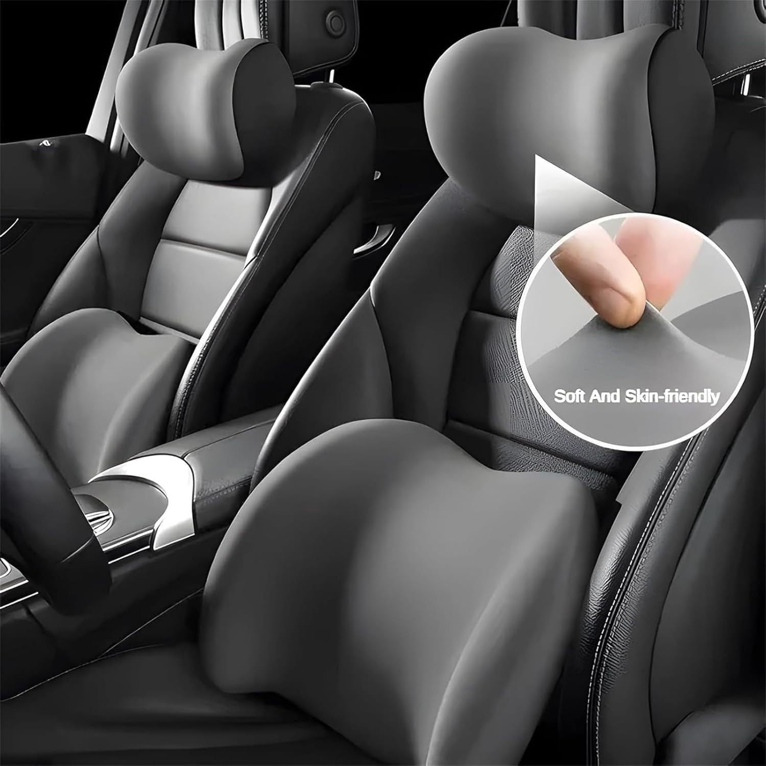 Black Ergonomic Memory Foam Car Headrest & Lumbar Support Cushion Set - Driving Comfort Neck & Back Pillow 8