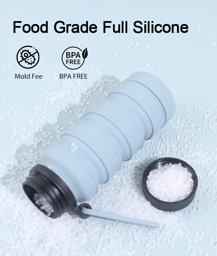 Black Collapsible Silicone Water Bottle - 510ml Portable Food-Grade Travel & Sports Drink Flask 4