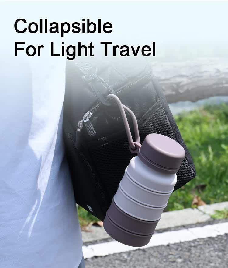 Black Collapsible Silicone Water Bottle - 510ml Portable Food-Grade Travel & Sports Drink Flask 9