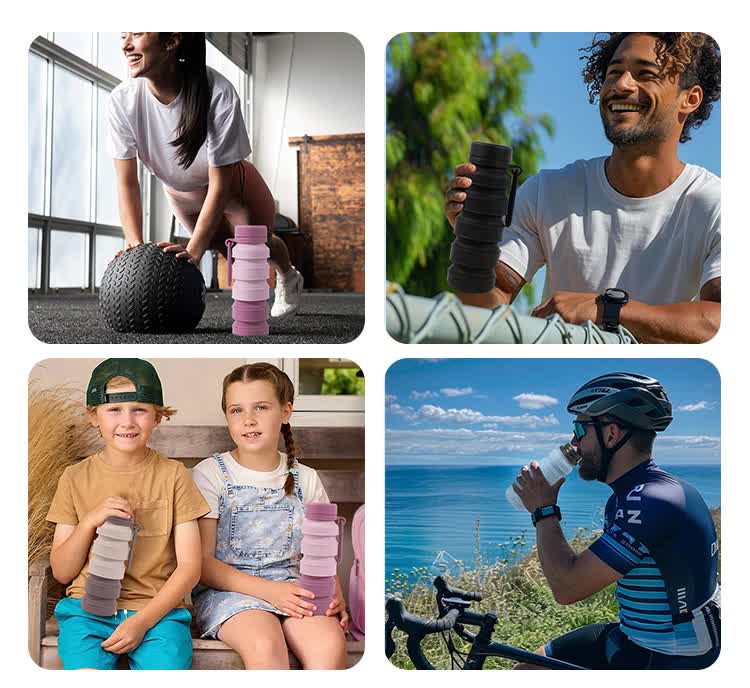 Black Collapsible Silicone Water Bottle - 510ml Portable Food-Grade Travel & Sports Drink Flask 11