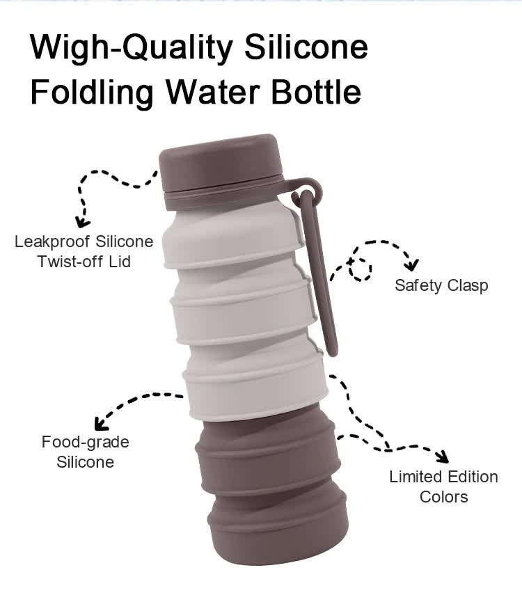 Blue and Black Collapsible Silicone Water Bottle - 510ml Portable Food-Grade Travel & Sports Drink Flask 4