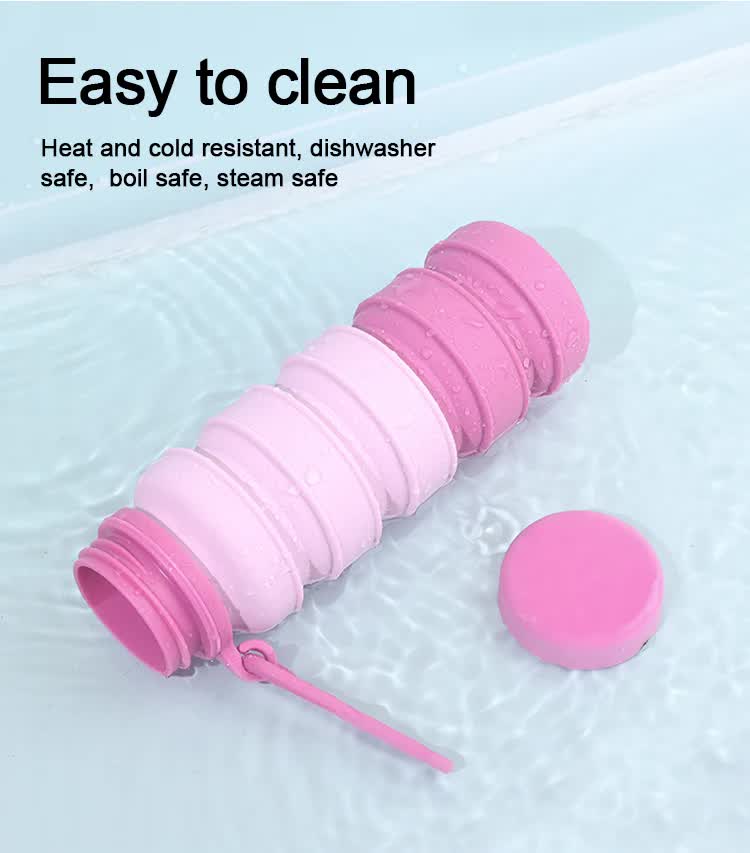 Blue and Black Collapsible Silicone Water Bottle - 510ml Portable Food-Grade Travel & Sports Drink Flask 5