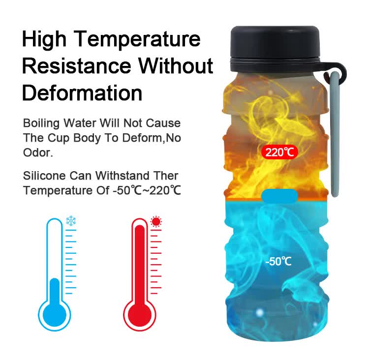 Blue and Black Collapsible Silicone Water Bottle - 510ml Portable Food-Grade Travel & Sports Drink Flask 7