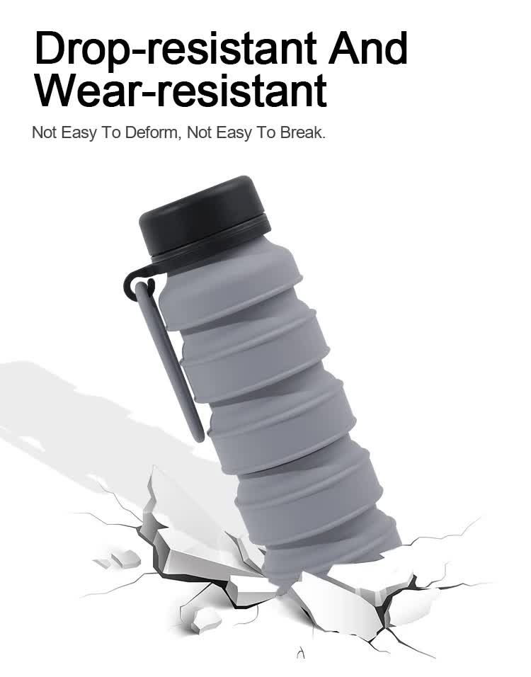 Blue and Black Collapsible Silicone Water Bottle - 510ml Portable Food-Grade Travel & Sports Drink Flask 9
