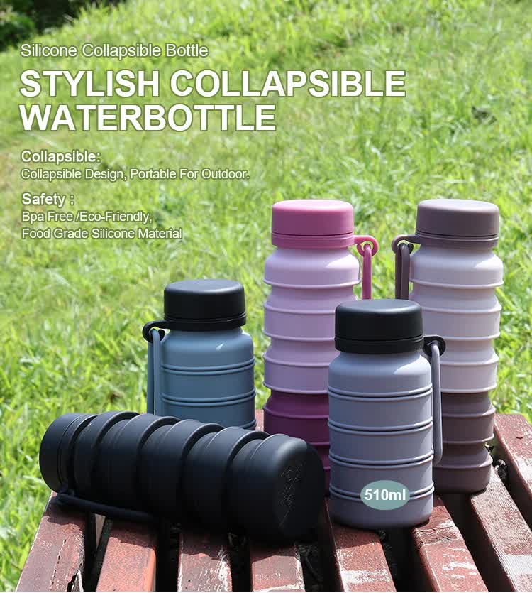 Brown Collapsible Silicone Water Bottle - 510ml Portable Food-Grade Travel & Sports Drink Flask 3