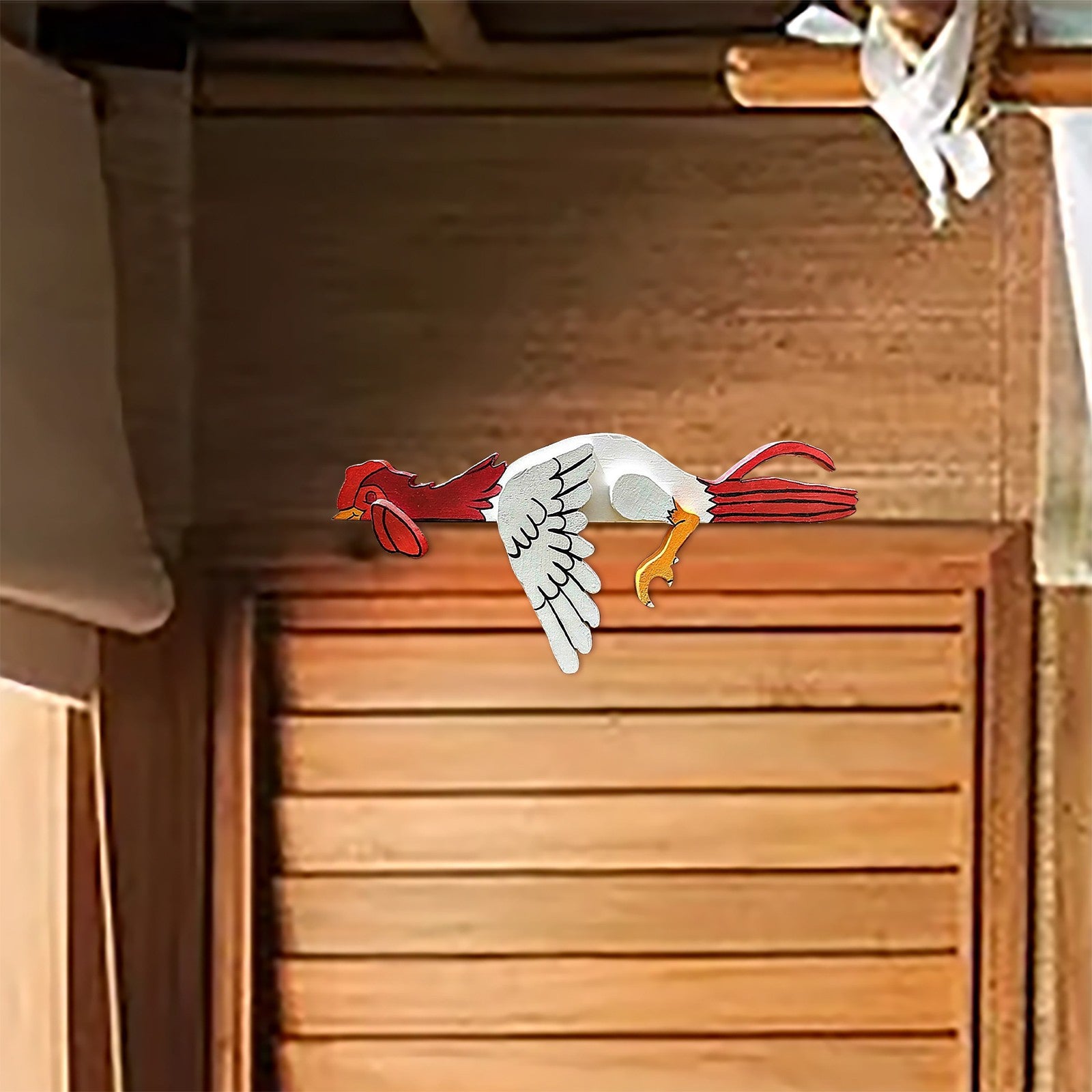 2 Pcs Red And White Whimsical Lazy Chicken Fence Topper - Funny PVC Garden & Home Decor Ornament 5