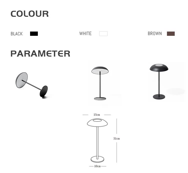 Black Minimalist Rechargeable LED Touch Table Lamp - 3-Color Stepless Dimming Metal Desk Light 3