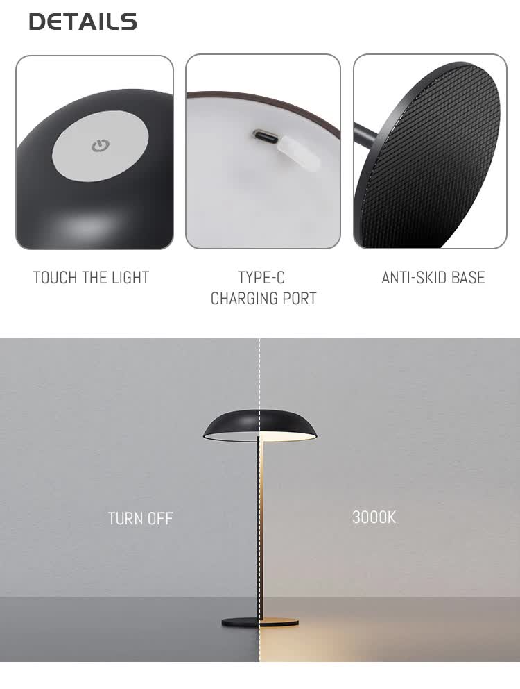 White Minimalist Rechargeable LED Touch Table Lamp - 3-Color Stepless Dimming Metal Desk Light 4