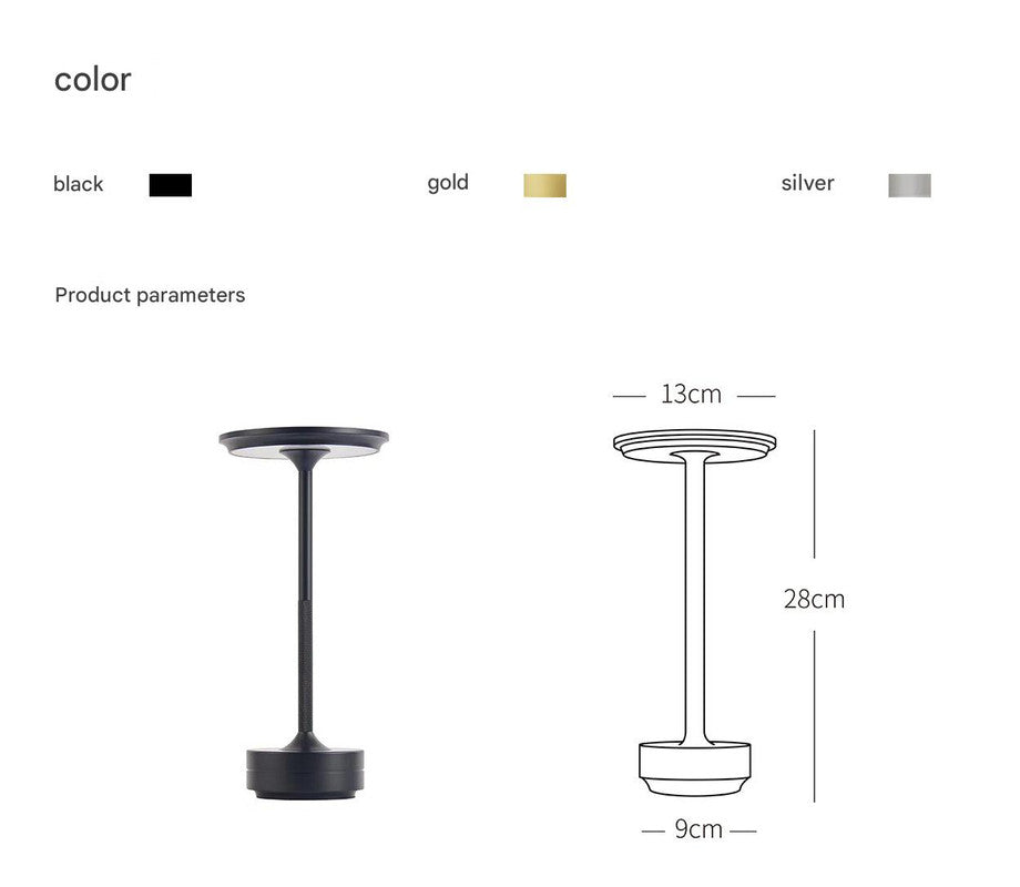 Gold Elegant Aluminum Alloy Rechargeable LED Touch Lamp - 3-Color Dimmable Cordless Table Light