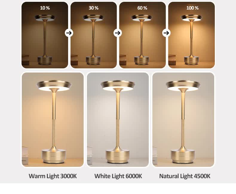Black Elegant Aluminum Alloy Rechargeable LED Touch Lamp - 3-Color Dimmable Cordless Table Light 4