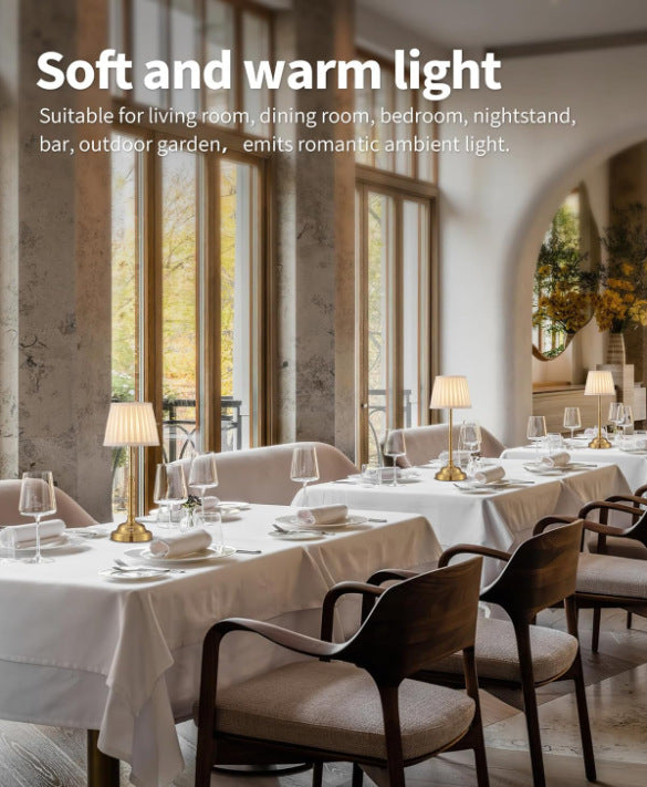 Gold and White Elegant Rechargeable Fabric Shade LED Lamp - Cordless Touch Stepless Dimmable Table Light 8