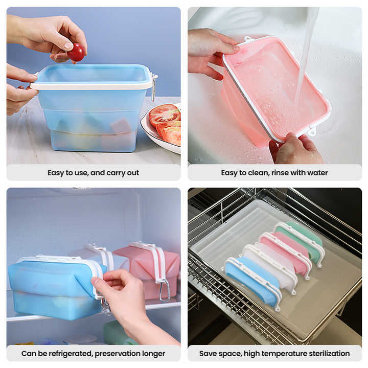 2 Pcs Pink Collapsible Silicone Food Storage Container - Microwave & Freezer Safe Lunch Box 7