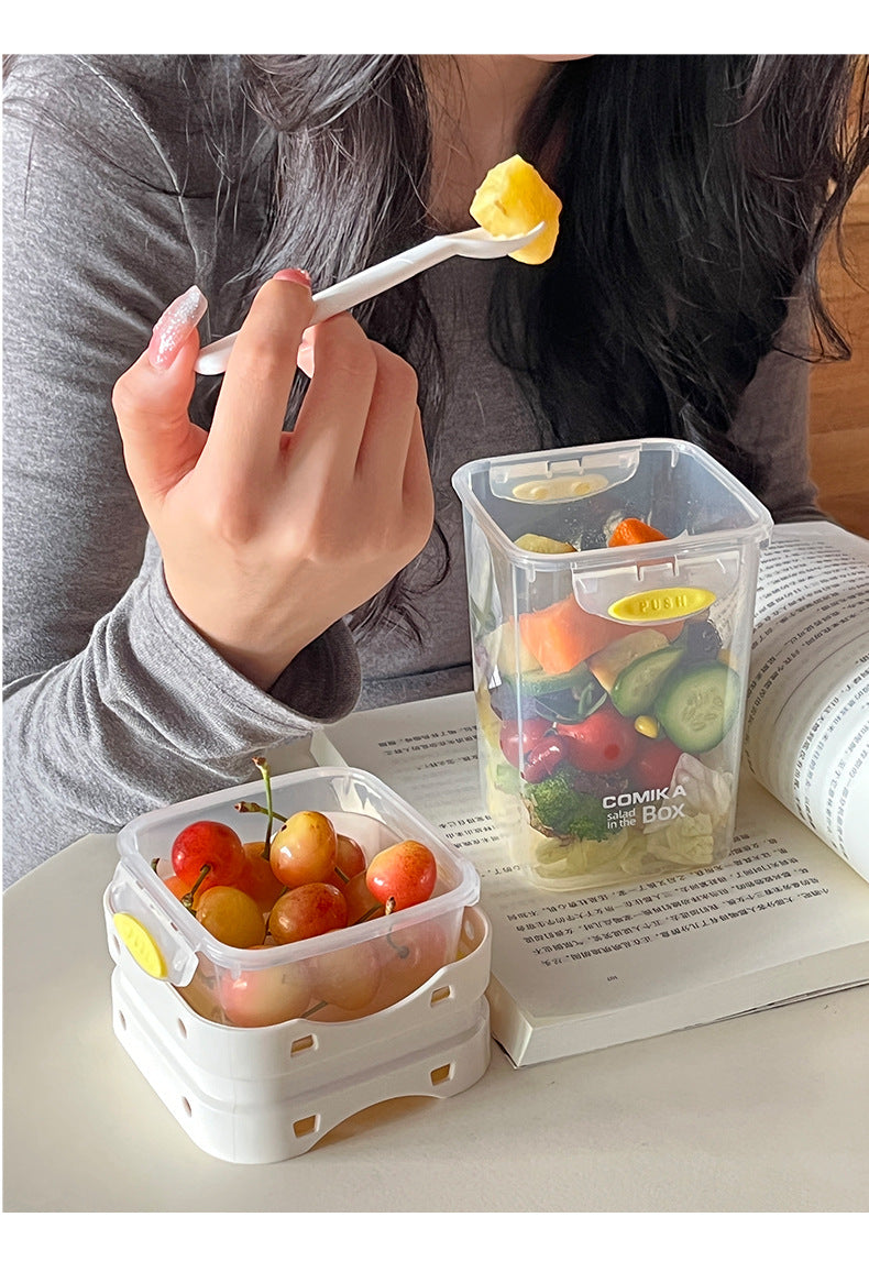 White Portable Salad & Breakfast Cup On-the-Go - Dual Compartment Container with Spork 7